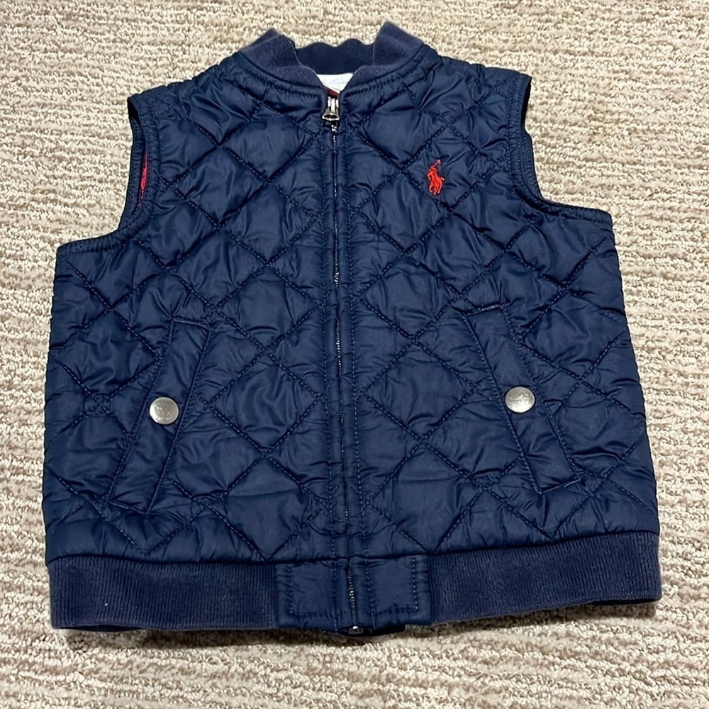 Ralph Lauren 18 Months Toddler Quilted Puffer Vest Navy Blue Red Pony Pockets